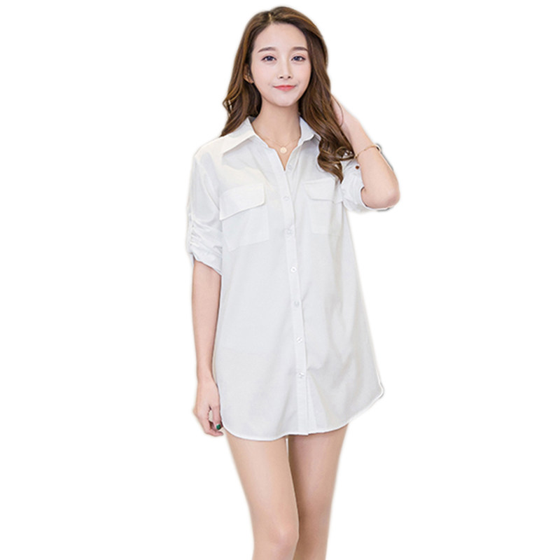 白衬衣女中长款韩范bf风衬衫性感睡衣宽松长袖百搭大码上衣防晒衣_3折